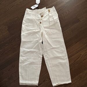 English Factory Linen Cream High-Waisted Trousers